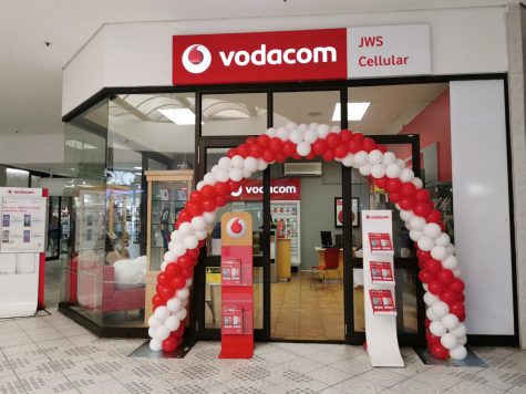 White and red balloon arch done for Vodacom